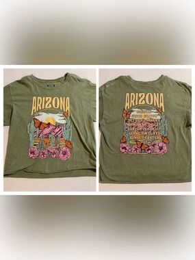 Isaac Morris IML Arizona Graphic T-Shirt Sage Green Desert Cactus Butterfly Boho